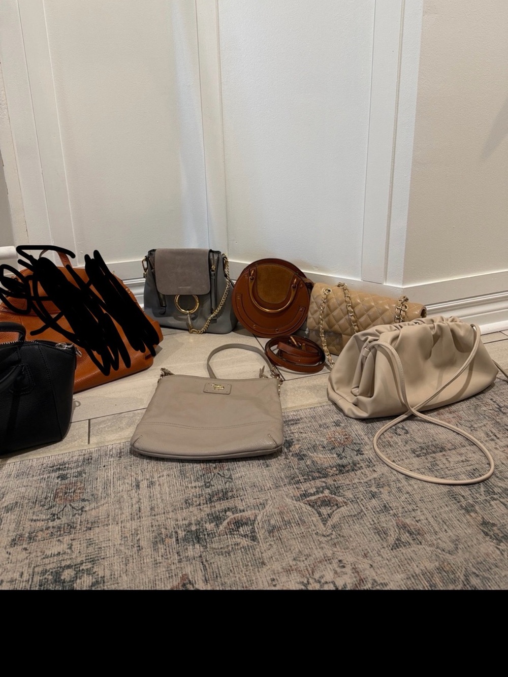 Leather and suede handbag sale.